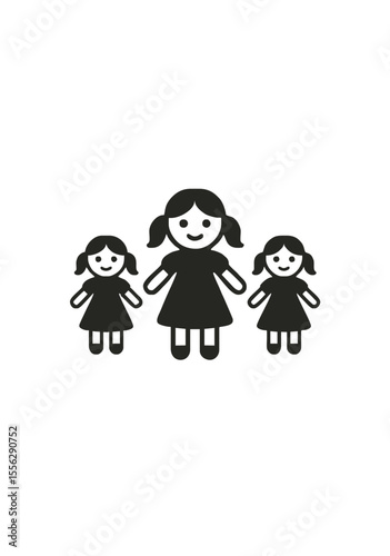 Cute Smiling Girls with Pigtails in Silhouette Icon Style Representing Childhood, Happiness, Family, and Early Education Concept