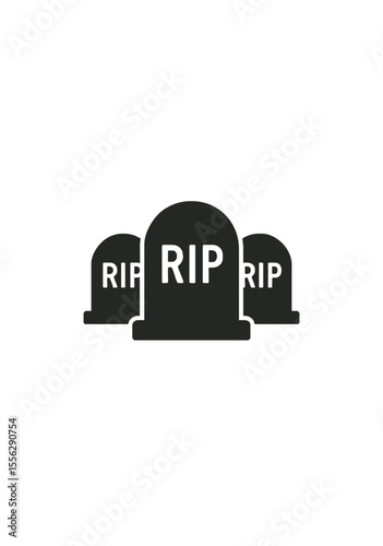 Silhouette Icons of RIP Gravestones Representing Cemetery, Mourning, Halloween, Funeral, and Rest in Peace Concept