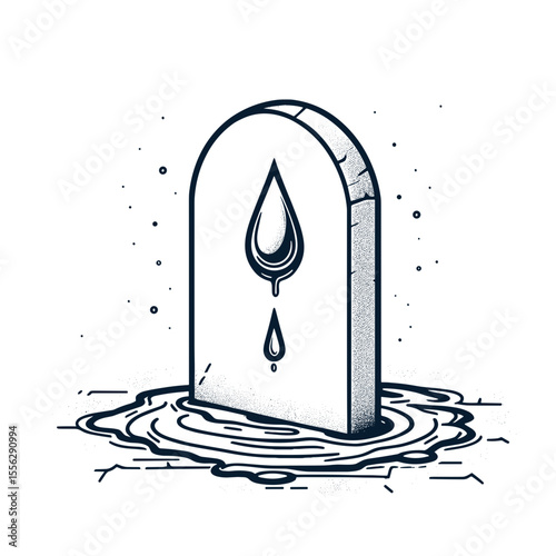 Abstract stone with water drop design in ink sketch style  