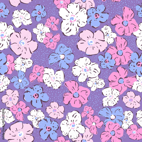 Seamless hand drawn floral pattern, small flowers texture. Vector botanical texture illustration.
