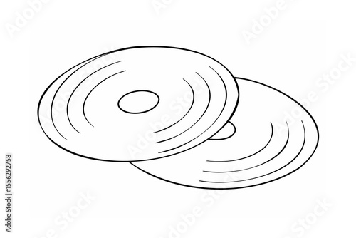 Two black and white vinyl records one line drawing on white background