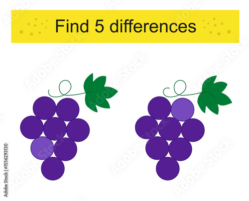 Find 5 differences. Cartoon grapes. Logic puzzle game for children.