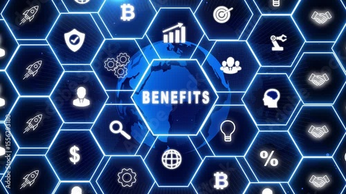 Employee benefits help to get the best human resources. Business concept. glowing connections in different places on the map