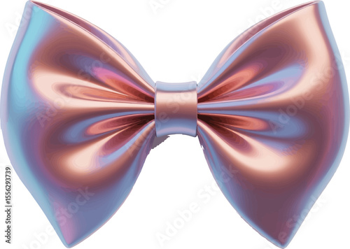 Elegant 3D Rendered Metallic Bow with Iridescent Finish bow tie isolated on white Illustrator 