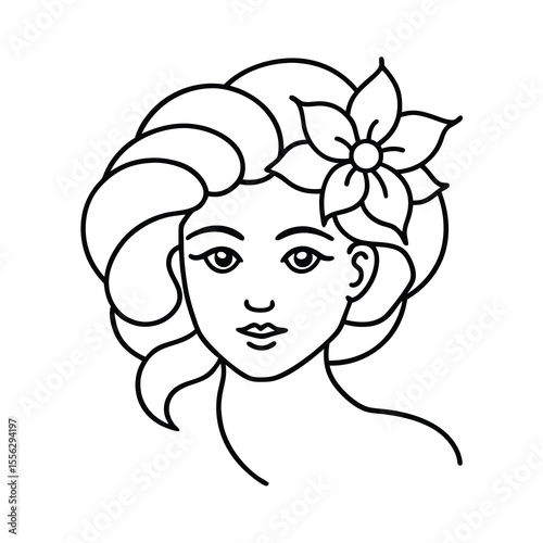 floral hair woman line vector
