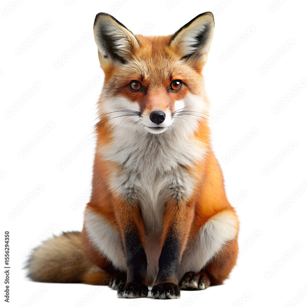 Fototapeta premium Red fox in canadian forest on transparent background 