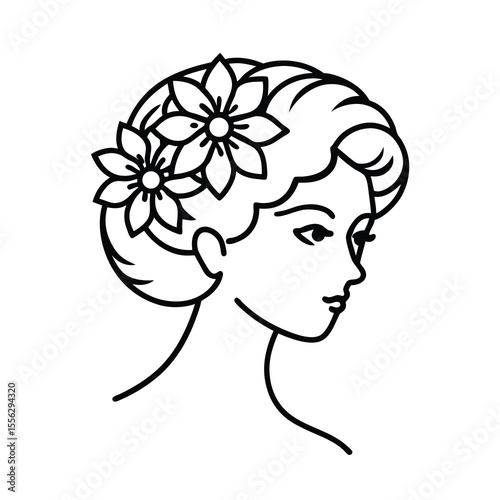 floral hair woman line vector