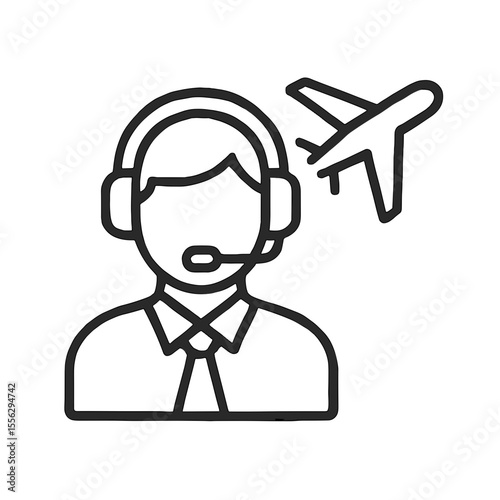 Air Traffic Controller Icon in Headset with Airplane Symbol – Aviation Management Illustration