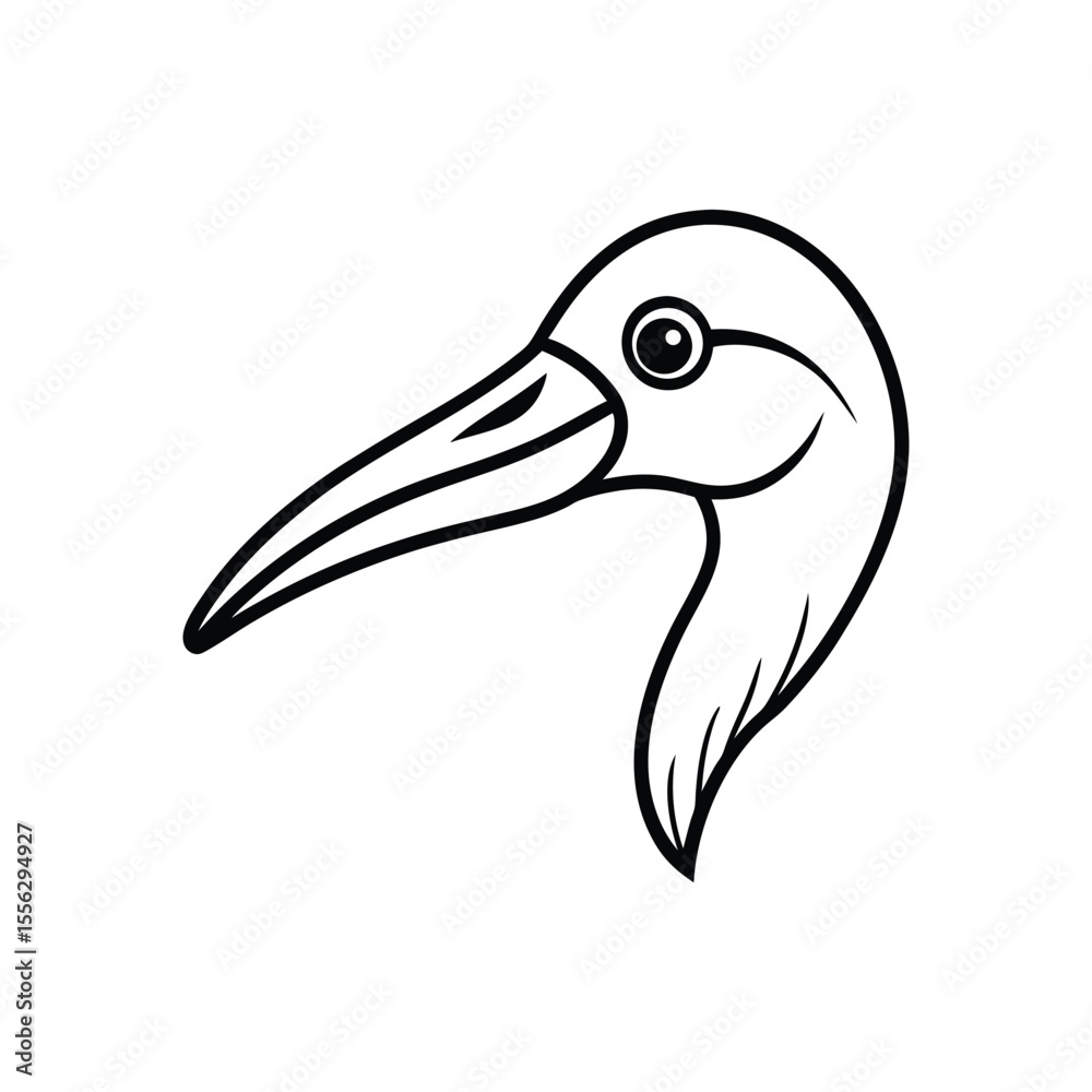 Obraz premium Line art illustration of a stork's face and long beak.eps