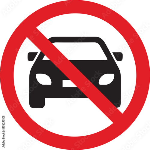 No Vehicles Allowed Vector Icon – Car Prohibition Sign with Red Circle & Slash