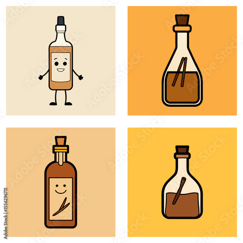 Four panels showing cartoon bottles with varying contents and facial expressions on colored backgrounds