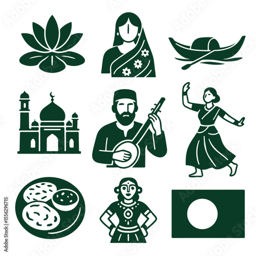 vector isolated green color Bangladesh traditional cultural symbols
