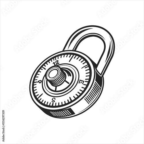 Vintage Style Combination Lock Illustration