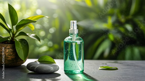 Wallpaper Mural Green transparent spray bottle with leaf and natural background for skincare or wellness
 Torontodigital.ca