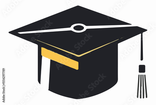 A classic black graduation cap with a golden band and a tassel, symbolizing academic achievement and the journey of education.