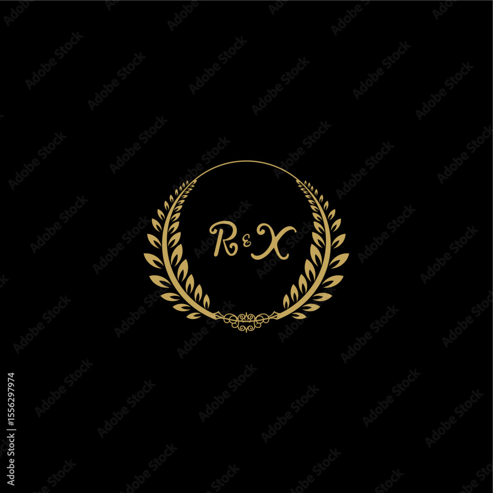 Fototapeta premium RX beautiful feminine and elegant wedding monogram initial logo with circle floral gold