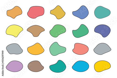collection of abstract liquid shapes, modern smooth pastel colored design elements isolated on white background, vector illustration.