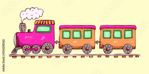 Colorful Railway Adventure: A charming cartoon train puffs its way along the tracks, offering a glimpse of whimsical journeys and childhood imagination.