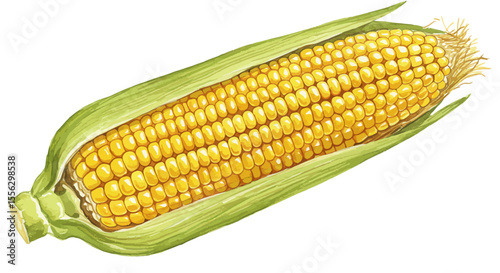 Vibrant Watercolor Illustration Of Two Ears Of Corn On A White Background Capturing The Fresh Organic Quality And Texture With A Vector Style Depiction