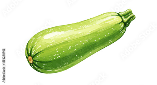A Fresh Vibrant Zucchini Is Depicted In A Watercolor Vector Illustration Showcasing Delicate Washes And Subtle Textures Against A Clean White Background