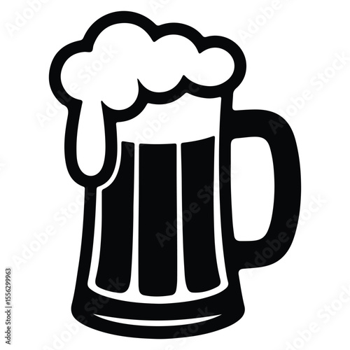 Vector silhouette of beer mug with frothy foam, black and white beer glass icon for bar, pub or Oktoberfest design