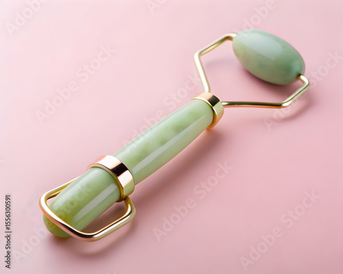 Jade roller primer on soft pink background
