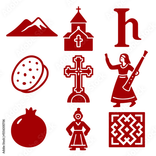 vector isolated red color Armenia traditional cultural symbols