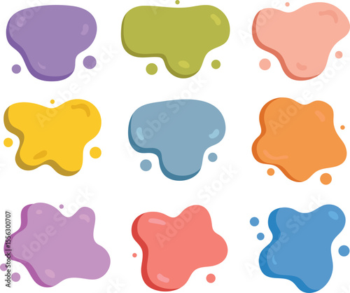 Collection of nine colorful abstract blobs in various pastel colors for decorative backgrounds