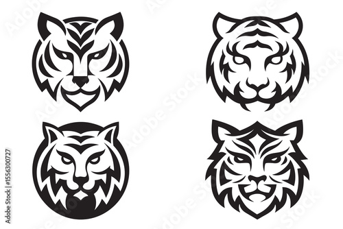 Roaring tiger head vector silhouette illustration, perfect for wild animal logos, icons, or fierce