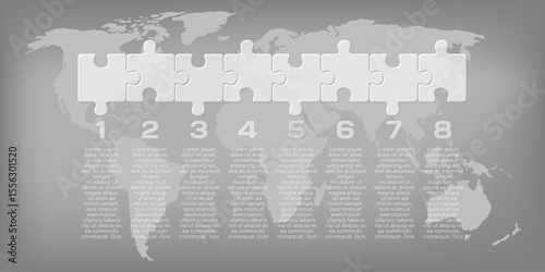 Eight steps line infographic, puzzle diagram