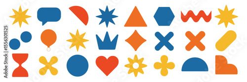 Collection of basic geometric shapes and colorful abstract icons, flat vector design elements set including trendy minimal pictograms and simple isolated web symbols

