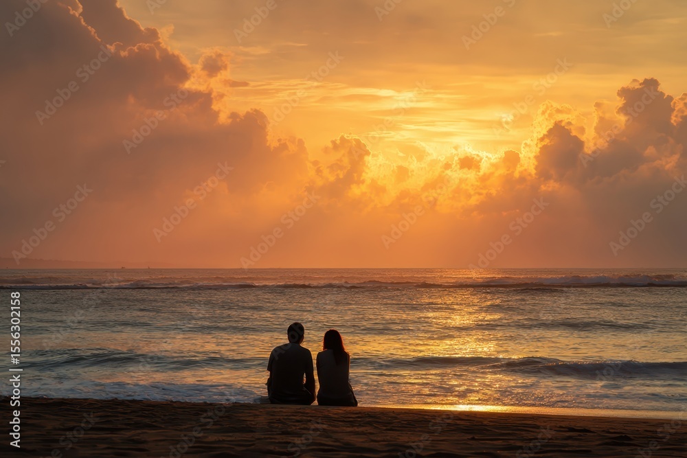 Fototapeta premium couple on the beach at sunset
