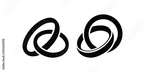 Vector icons of intertwined twisted hand rings. Stylized black and white icon for design and decoration.