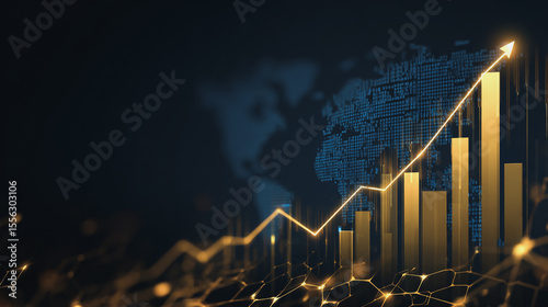Abstract business Financial charts show a significant increase in profits in the stock market.This is driven by higher interest rates and continued growth. In the innovation world network of financial