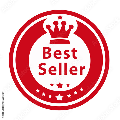 Best Seller Badge with Crown | Red and White Seal for Product Marketing, E-commerce, and Sales Promotion