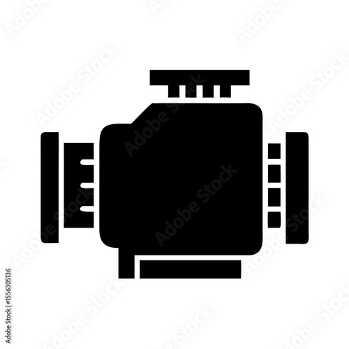 Black Solid Engine Icon, Mechanical Motor, Machine Part

