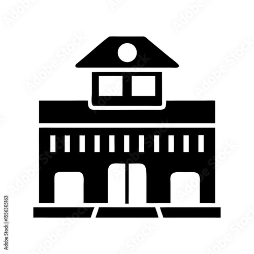 Black Solid Railway Station Icon, Train Terminal, Transport Hub

