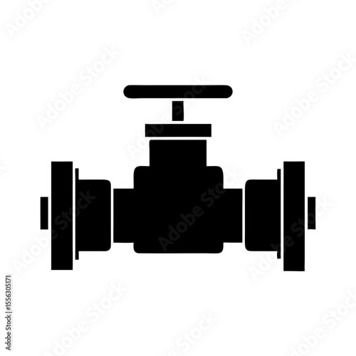 Black Solid Pipe Valve Icon, Industrial Plumbing, Flow Control

