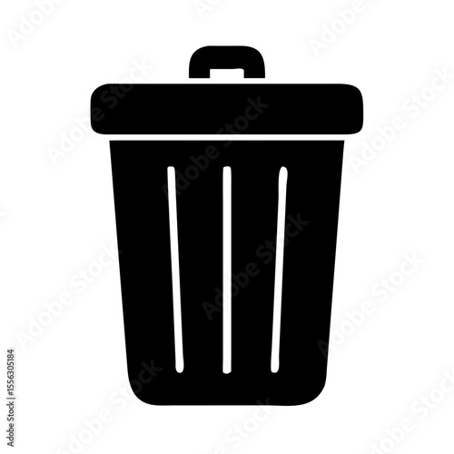 Black Solid Trash Container Icon, Waste Bin, Garbage Receptacle

