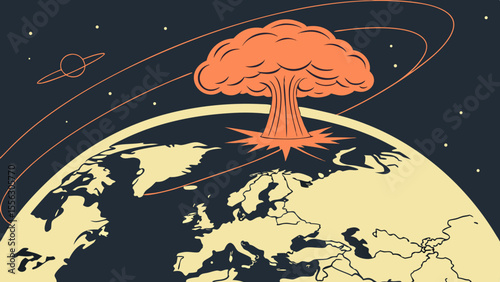 Nuclear Explosion Illustration Over Europe – Dramatic Atomic Blast Artwork
