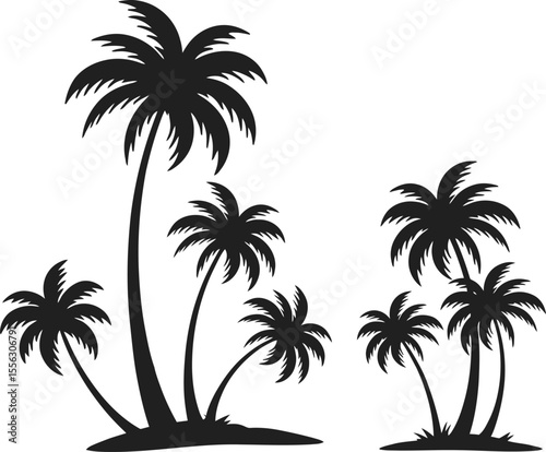 Palm Tree Group Silhouette on Tropical Islands

