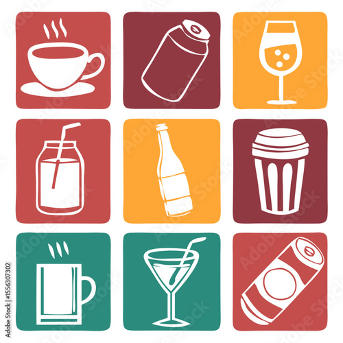 Beverage and Drinks Vector Pack – Coffee, Juice, Bottles, and Bar Elements for Menus & Apps
