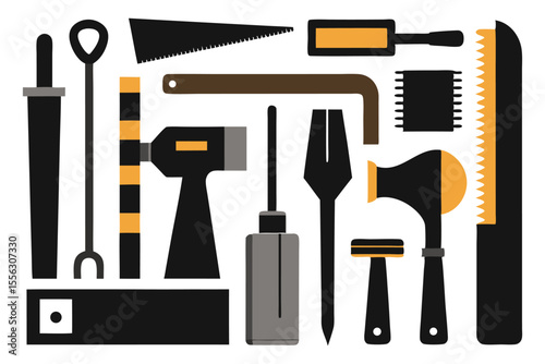Black and Orange Woodworking Tools Silhouette Vector