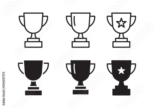 Trophy cup icon set in outline and flat style , winner cup, victory cup icon. Reward symbol sign for web and mobile. vector illustration . 
