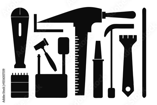 Black Silhouette Woodworking Tools Vector Set tools silhouette