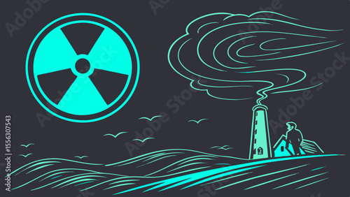 Nuclear Radiation Hazard Lighthouse Illustration on the Coast