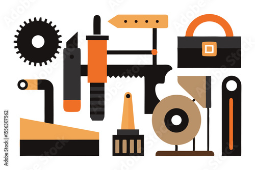 Six Piece Woodworking Black Orange Silhouette Vector Pack