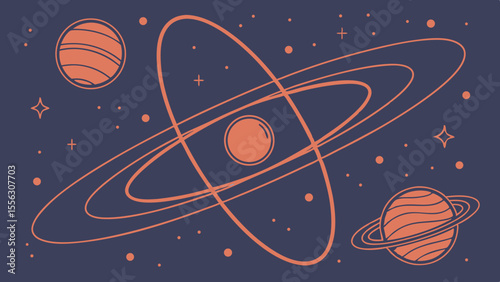 Abstract Space Illustration with Planetary Orbits & Celestial Rings