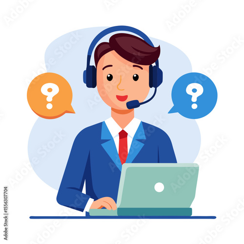Call center worker answering client inquiry vector illustration 