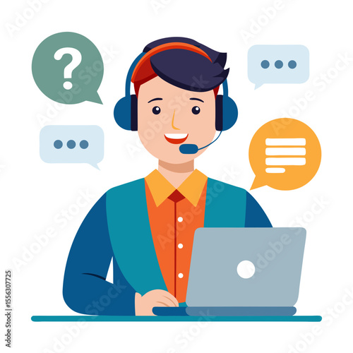 Call center worker answering client inquiry vector illustration 